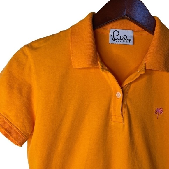 LILLY PULITZER Embroidered Palm Logo Knit Polo Shirt in Tangerine Orange - Picture 6 of 10